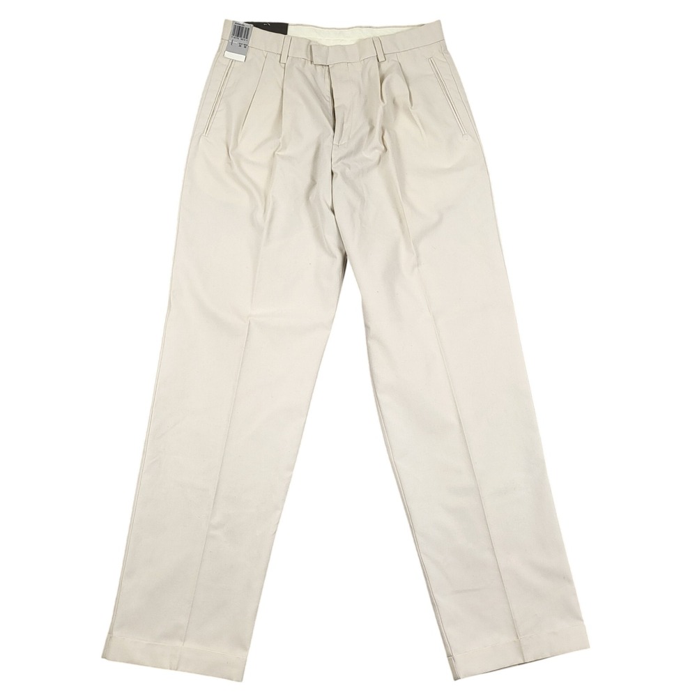 Dockers Relaxed Fit Pleated Cotton Micro Poplin Cuffed Mens Pants 34x34 Beige - Picture 2 of 10